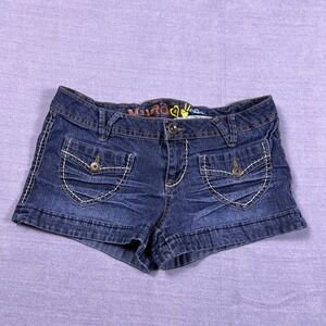Mudd Girls Blue Denim Jean Shorts Size 9 DJBM51131 Y2K Style Contrast Stitching
